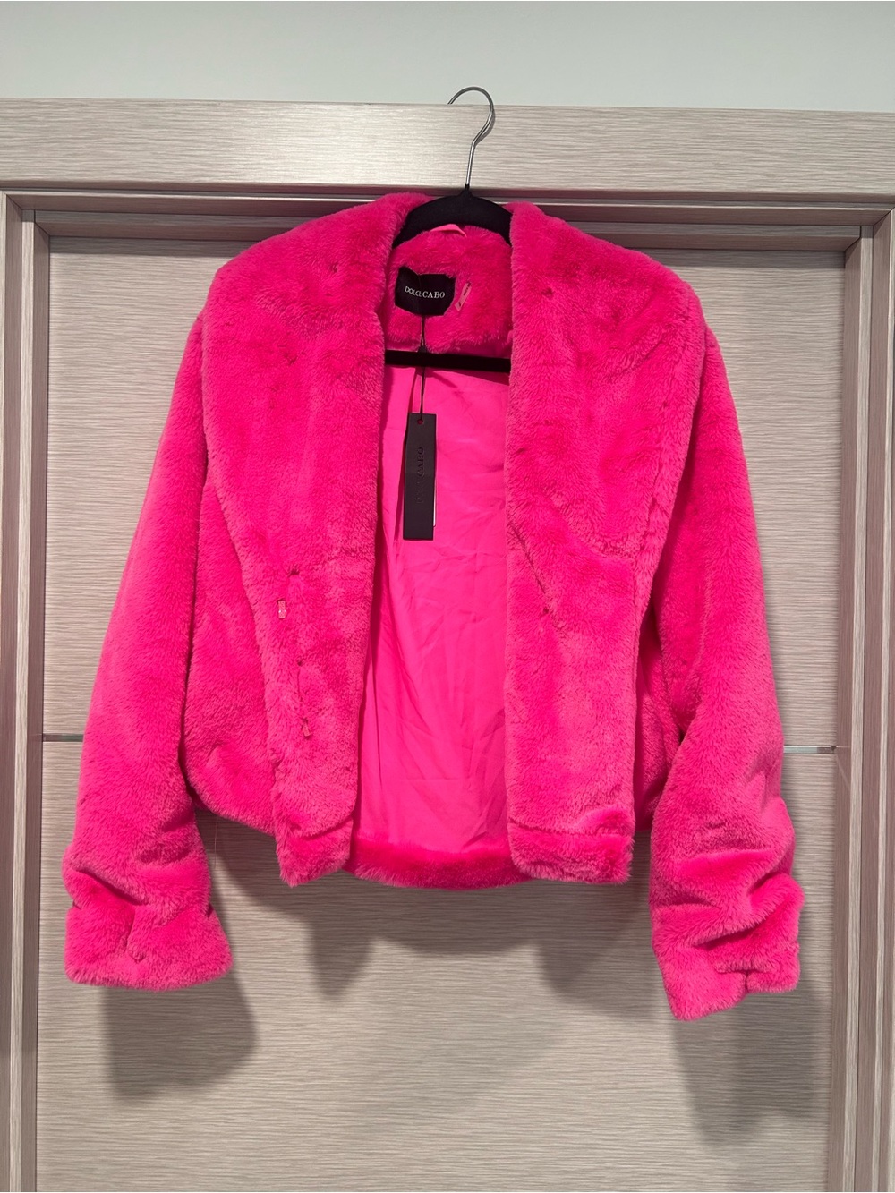 Dolce Cabo Pink Faux Fur Cropped Jacket - Plush Women's Coat